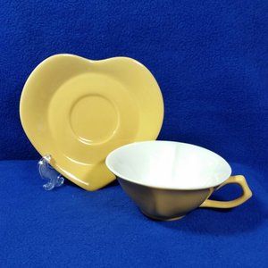 Vintage Mary Kay Yellow Heart Shaped Tea Cup and Saucer 1980's Consultant Gift